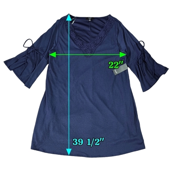 Naif NWT Navy Blue Textured Crochet V-Neck Bell Sleeve Midi Dress Lined Boho - Picture 3 of 9